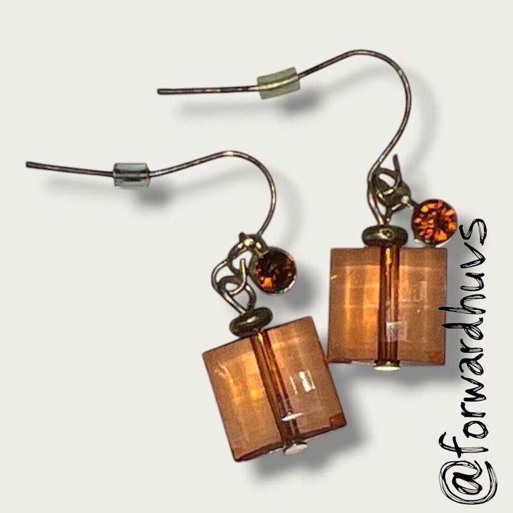 Bundle Sale 3 for $15 | Hand Crafted Amber Cube Bead Earrings – Translucent Fini
